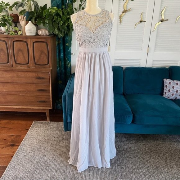 Maniju Lulus Savannah Nights Sleeveless Open Back Gown Maxi Dress Grey Gray New - Picture 3 of 16